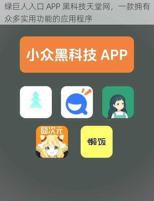 绿巨人入口 APP 黑科技天堂网，一款拥有众多实用功能的应用程序