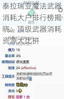 泰拉瑞亚魔法武器消耗大户排行榜揭晓：顶级武器消耗资源大比拼