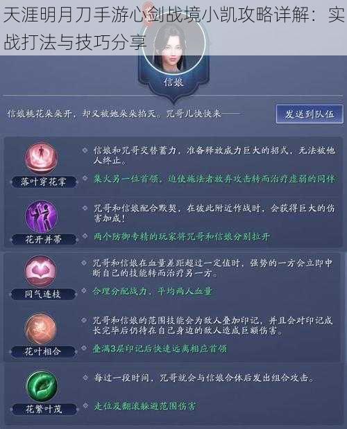 天涯明月刀手游心剑战境小凯攻略详解：实战打法与技巧分享