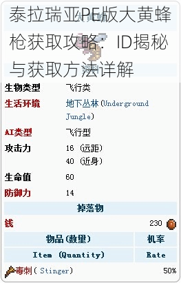 泰拉瑞亚PE版大黄蜂枪获取攻略：ID揭秘与获取方法详解