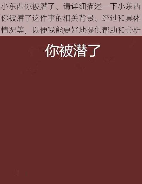 小东西你被潜了、请详细描述一下小东西你被潜了这件事的相关背景、经过和具体情况等，以便我能更好地提供帮助和分析