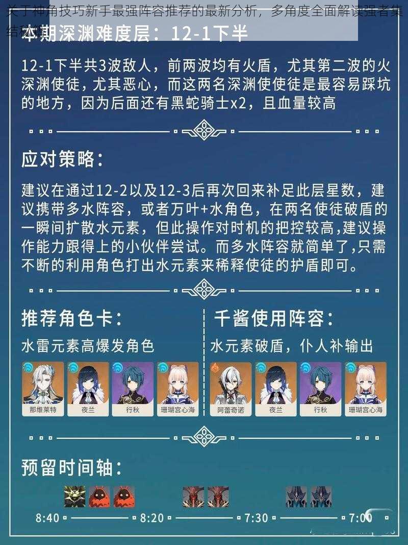 关于神角技巧新手最强阵容推荐的最新分析，多角度全面解读强者集结秘籍