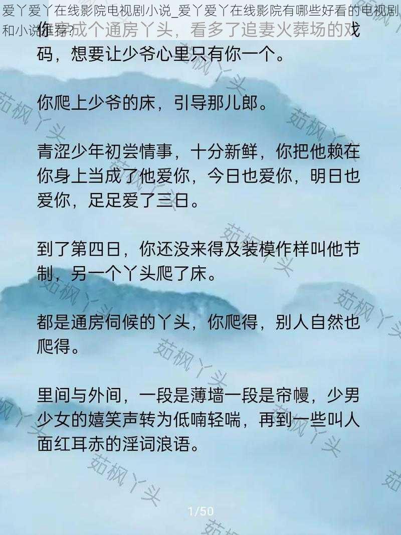 爱丫爱丫在线影院电视剧小说_爱丫爱丫在线影院有哪些好看的电视剧和小说推荐？