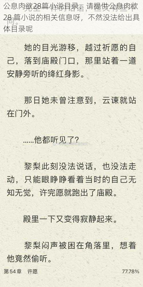 公息肉欲28篇小说目录、请提供公息肉欲 28 篇小说的相关信息呀，不然没法给出具体目录呢