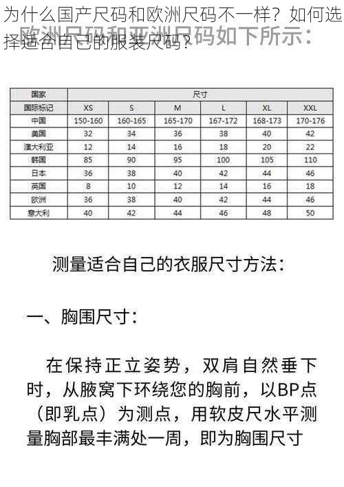 为什么国产尺码和欧洲尺码不一样？如何选择适合自己的服装尺码？