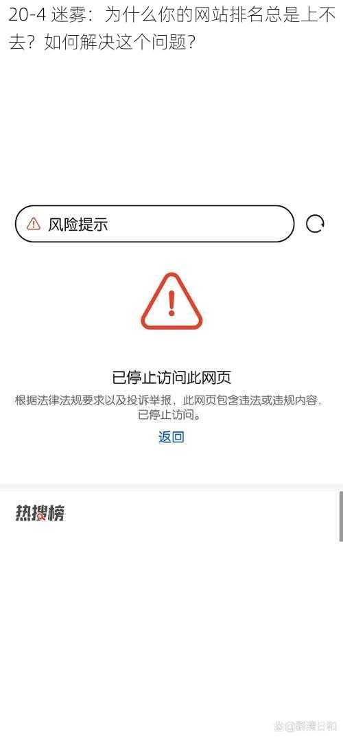 20-4 迷雾：为什么你的网站排名总是上不去？如何解决这个问题？