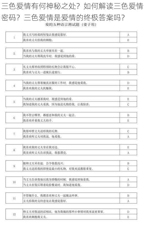 三色爱情有何神秘之处？如何解读三色爱情密码？三色爱情是爱情的终极答案吗？