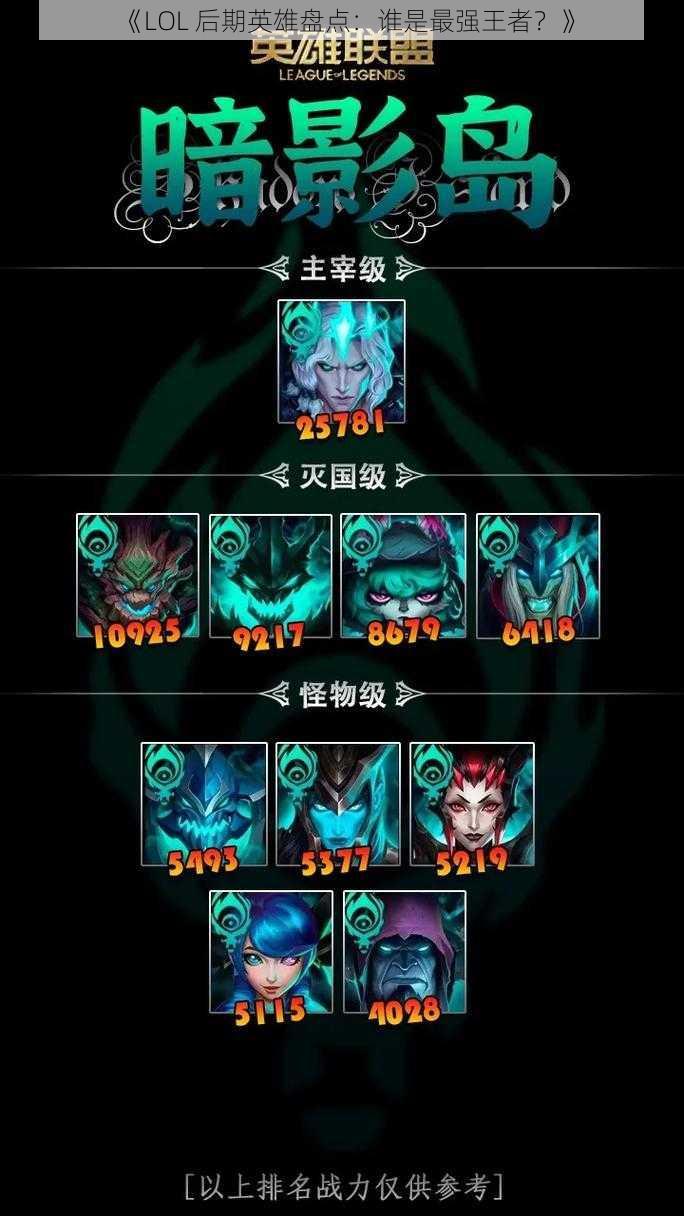 《LOL 后期英雄盘点：谁是最强王者？》