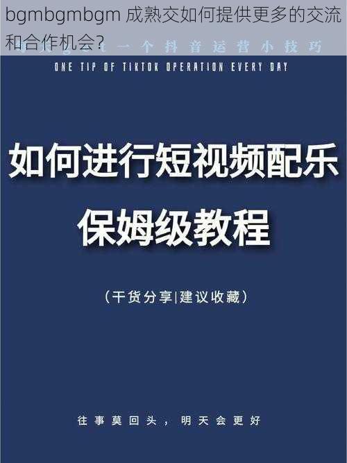 bgmbgmbgm 成熟交如何提供更多的交流和合作机会？