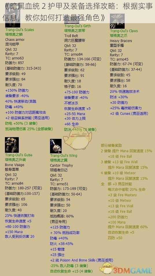 《暗黑血统 2 护甲及装备选择攻略：根据实事信息，教你如何打造最强角色》