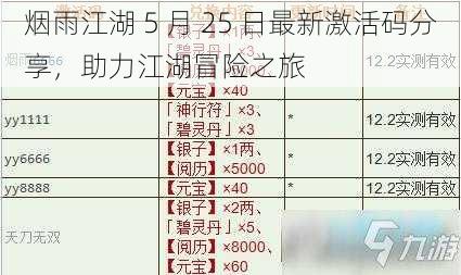 烟雨江湖 5 月 25 日最新激活码分享，助力江湖冒险之旅