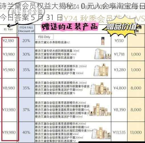 雅诗兰黛会员权益大揭秘：0 元入会享淘宝每日一猜今日答案 5 月 31 日