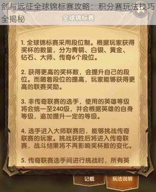 剑与远征全球锦标赛攻略：积分赛玩法技巧全揭秘