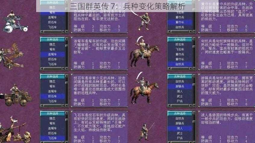 三国群英传 7：兵种变化策略解析